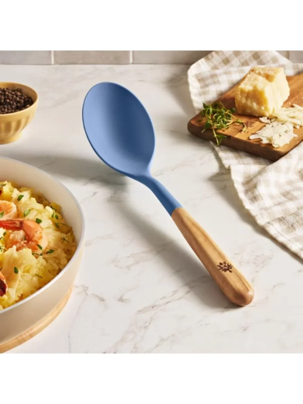 The Pioneer Woman Blue Kitchen Utensil Silicone Basting Spoon Olivewood Handle